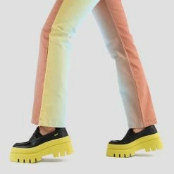 BRONX Evi Ann Black Lime Chunky Loafers NEW IN