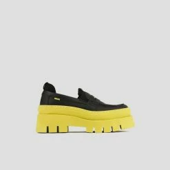 BRONX Evi Ann Black Lime Chunky Loafers NEW IN