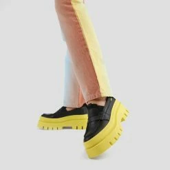 BRONX Evi Ann Black Lime Chunky Loafers NEW IN