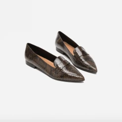 FLATTERED Alexandra Chocolate Reptile Nappa Flats SHOES
