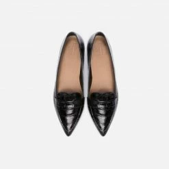 FLATTERED Alexandra Croco Black Flats SHOES