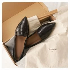 FLATTERED Alexandra Croco Black Flats SHOES