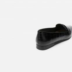 FLATTERED Alexandra Croco Black Flats SHOES