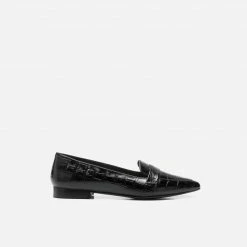 FLATTERED Alexandra Croco Black Flats SHOES