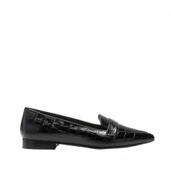 FLATTERED Alexandra Croco Black Flats SHOES