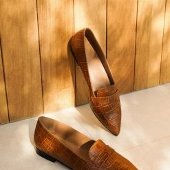 FLATTERED Alexandra Croco Cognac Flats SHOES