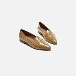 FLATTERED Alexandra Croco Shiny Beige Flats