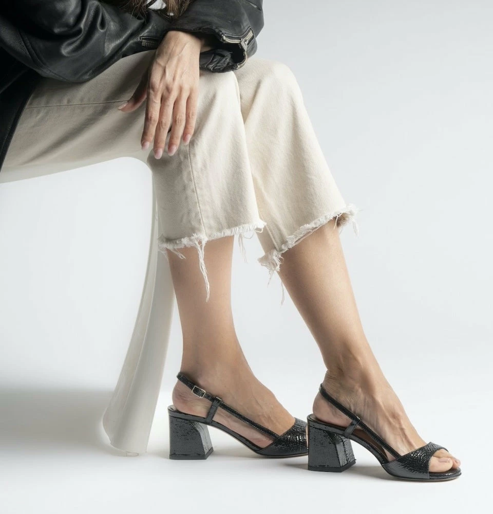 MADE 94 Anya Black Snake Sandals SHOES 6 MADE 94 Anya Black Snake Sandals SHOES