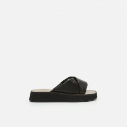 FLATTERED Bea Black Leather Flat Sandals