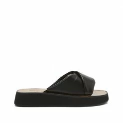 FLATTERED Bea Black Leather Flat Sandals