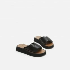 FLATTERED Bea Black Leather Flat Sandals