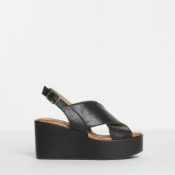 BUKELA Bianca Black Leather Platform Sandals