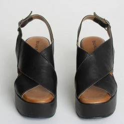 BUKELA Bianca Black Leather Platform Sandals