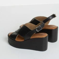 BUKELA Bianca Black Leather Platform Sandals
