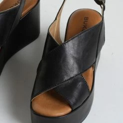 BUKELA Bianca Black Leather Platform Sandals