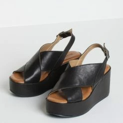 BUKELA Bianca Black Leather Platform Sandals