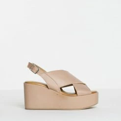 BUKELA Bianca Nude Leather Platform Sandals