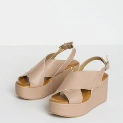 BUKELA Bianca Nude Leather Platform Sandals