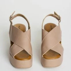 BUKELA Bianca Nude Leather Platform Sandals