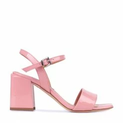APAIR SHOES Chunky Classic Square Pink Patent Heeled Sandals
