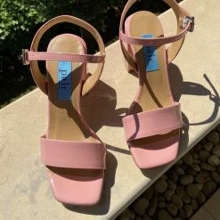 APAIR SHOES Chunky Classic Square Pink Patent Heeled Sandals