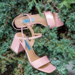 APAIR SHOES Chunky Classic Square Pink Patent Heeled Sandals