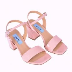 APAIR SHOES Chunky Classic Square Pink Patent Heeled Sandals