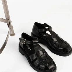 BUKELA Clara Black Leather Sandals