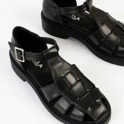 BUKELA Clara Black Leather Sandals
