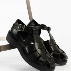 BUKELA Clara Black Leather Sandals