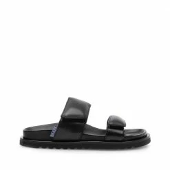 LÄST Corine Black Leather Puffy Sandals SHOES