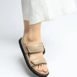 LÄST Corine Taupe Leather Puffy Sandals