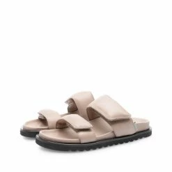 LÄST Corine Taupe Leather Puffy Sandals