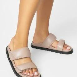 LÄST Corine Taupe Leather Puffy Sandals