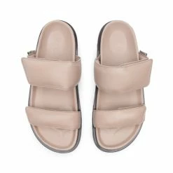 LÄST Corine Taupe Leather Puffy Sandals