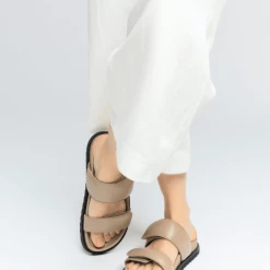 LÄST Corine Taupe Leather Puffy Sandals