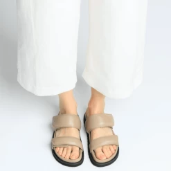 LÄST Corine Taupe Leather Puffy Sandals