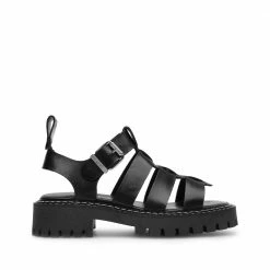 LÄST Daphny Black Leather Chunky Sandals