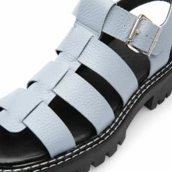 LÄST NEW IN Daphny Dusty Blue Grained Leather Chunky Sandals