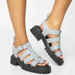 LÄST NEW IN Daphny Dusty Blue Grained Leather Chunky Sandals