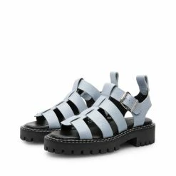 LÄST NEW IN Daphny Dusty Blue Grained Leather Chunky Sandals