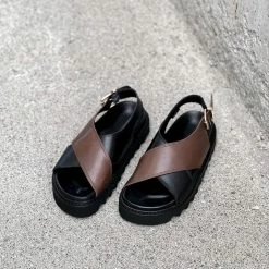 LÄST Diana Black Brown Leather Chunky Sandals NEW IN