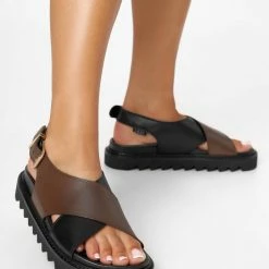 LÄST Diana Black Brown Leather Chunky Sandals NEW IN