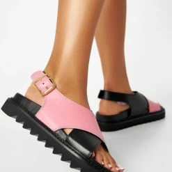 LÄST NEW IN Diana Black Pink Leather Chunky Sandals