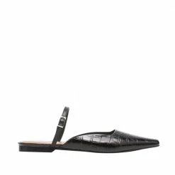 FLATTERED SHOES Dolores Black Croco Nappa Flat Mules