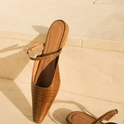 FLATTERED Dolores Cognac Croco Nappa Flat Mules