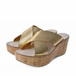 FABIO RUSCONI Dora Gold Cork Platform Sandals