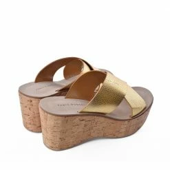FABIO RUSCONI Dora Gold Cork Platform Sandals