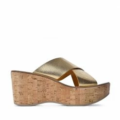 FABIO RUSCONI Dora Gold Cork Platform Sandals