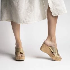 FABIO RUSCONI Dora Gold Cork Platform Sandals